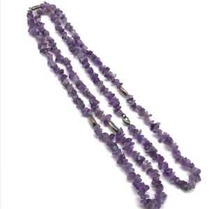925 Sterling Silver Genuine Real Amethyst Long Beaded Nugget Vintage Necklace